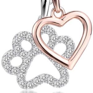 18k Diamond Paw and Heart Charm Necklace